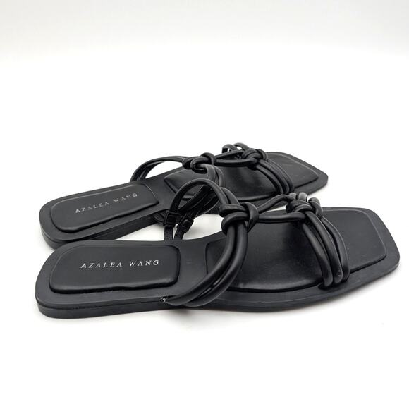 Azalea Wang Stetson Tubular Straps Knot Flat Sandals Women's Black US7 EU37.5 - Picture 3 of 11